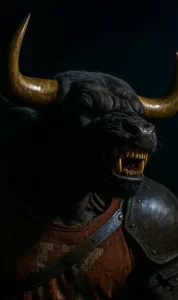 closeup-shot-a-fierce-bullheaded-warrior-roars-in-__33010