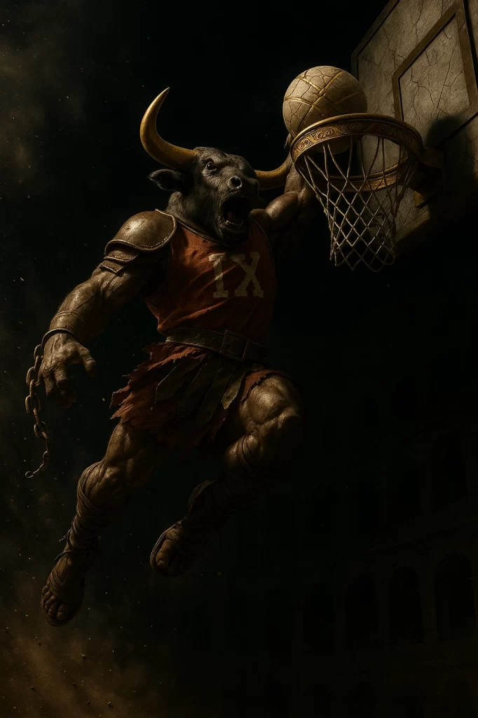20251006_1535_Minotaur Slam Dunk_remix_01k6wmqk41ectab9n6ymy07jc6
